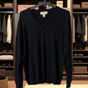 Pronto Uomo Extra Fine‎ Merino Wool V-Neck Sweater Mens Large Black